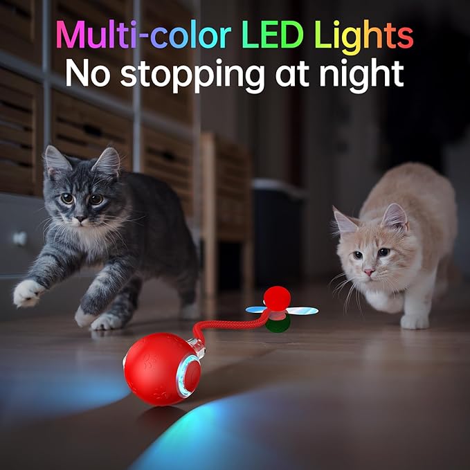 Interactive Cat Ball Toy - 2025 Smart Rolling Cat Toy with Shiny Tail, Motion Activated Boredom Relief for Indoor Cats, USB Rechargeable & Obstacle Avoidance