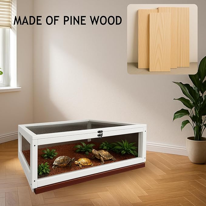 Tortoise Habitat Indoor,Outdoor Reptile Enclosure,Wooden Tortoise House Outdoor,Tortoises Enclosure Indoor (White+red)