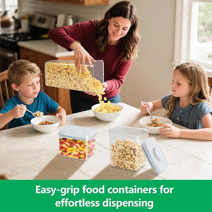 3 Pack Flour and Sugar Storage Containers with Pop-up Lid, 1.26Qt + 2.11Qt + 3.48Qt Food Storage Container for Rice, Spaghetti, Pasta, Nuts, Snack, Candy, Dog Treat, Kitchen Pantry Organization