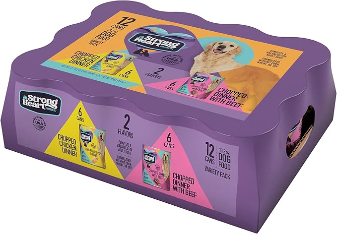 A Strong Heart Wet Dog Food, Chicken & Beef Variety Pack - 13.2 oz Cans (Pack of 12), Made in The USA with Real Chicken & Beef