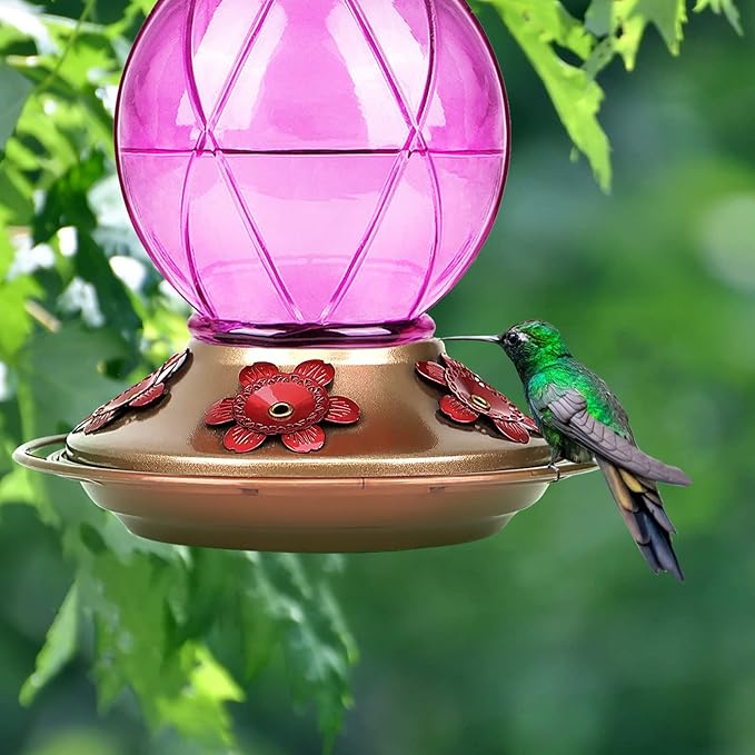 BOLITE Hummingbird Feeder, Glass Hummingbird Feeder for Outdoors, Netted Texture Ball Shape Bottle, 20 Ounces, Lavender, Birthday Gifts for Women Men, Gifts for Mom Dad