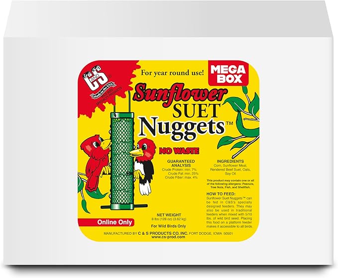 C&S Sunflower Suet Nuggets, Wild Birds Food For Woodpeckers, Chickadees, Nuthatches, and More, 8 Pounds