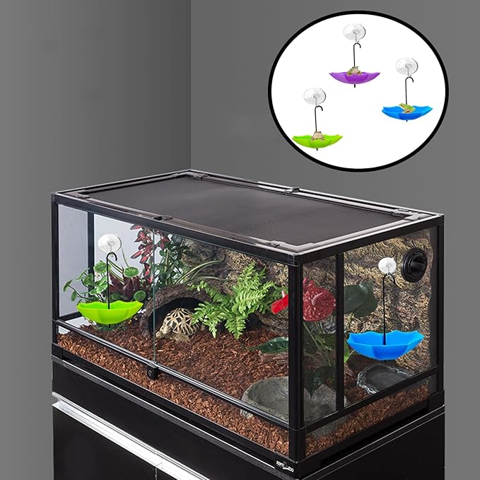 3 Pack Amphibian Aquatic Frogs Habitats, Tree Frog Terrarium Accessories, Plastic Umbrella Decorations with Suction Cups for Terrarium, Tree Frog, Toad, Tadpole