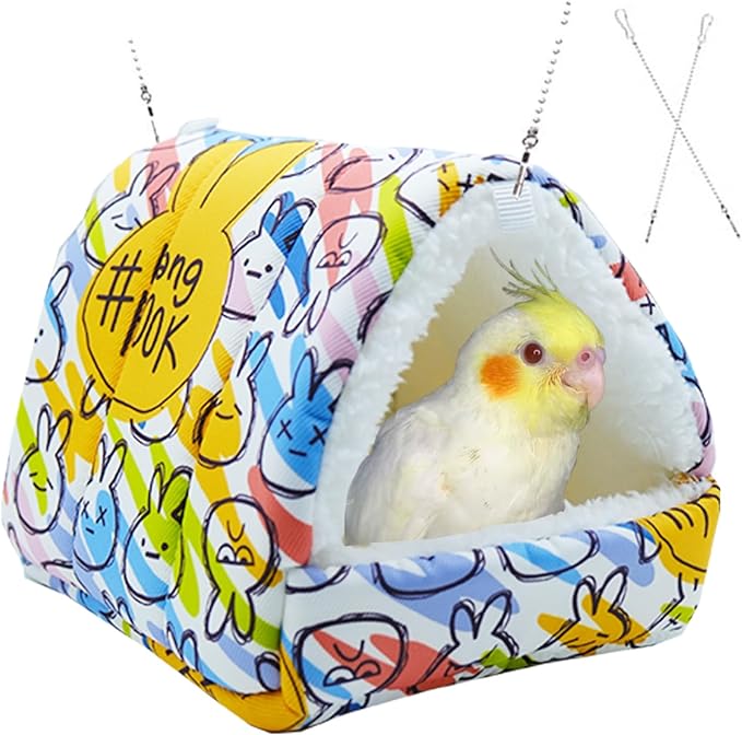 SUSOO Plush Warm Bird Nest House - Hanging Snuggle Bed Velvet Shed Hut Cage Fluffy Hideaway Winter Sleeping Hammock for Parrot Parakeet Conure Cockatiel Budgies Lovebird (Colorful, M)