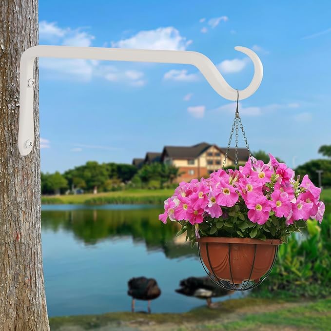 10" Plant Hangers 2-Pack - Heavy Duty Rust-Resistant Steel Hooks for Bird Feeders, Indoor/Outdoor Plants & Wall Decor, White