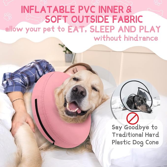 Supet Inflatable Dog Cone Collar Alternative After Surgery, Dog Neck Donut Collar Recovery E Collar to Stop Licking, Soft Pet Cone for Small Medium Large Dogs