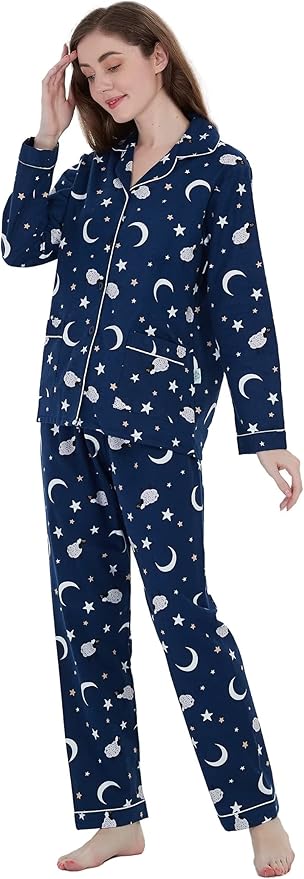 GLOBAL Flannel Pajamas for Women 2-Piece Comfy and Cozy Flannel Pj Set Cotton Loungwear