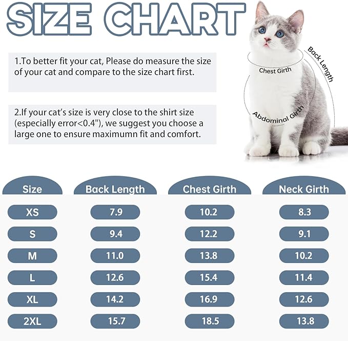 QBLEEV Cat Pajamas for Cats Only, Sticky Hair Cat Clothes, Cat Onesie for Cats After Surgery Female Male, Surgical Cat Recovery Suit Full Bodysuit, Long Sleeve Cat Shirts Outfits to Prevent Licking