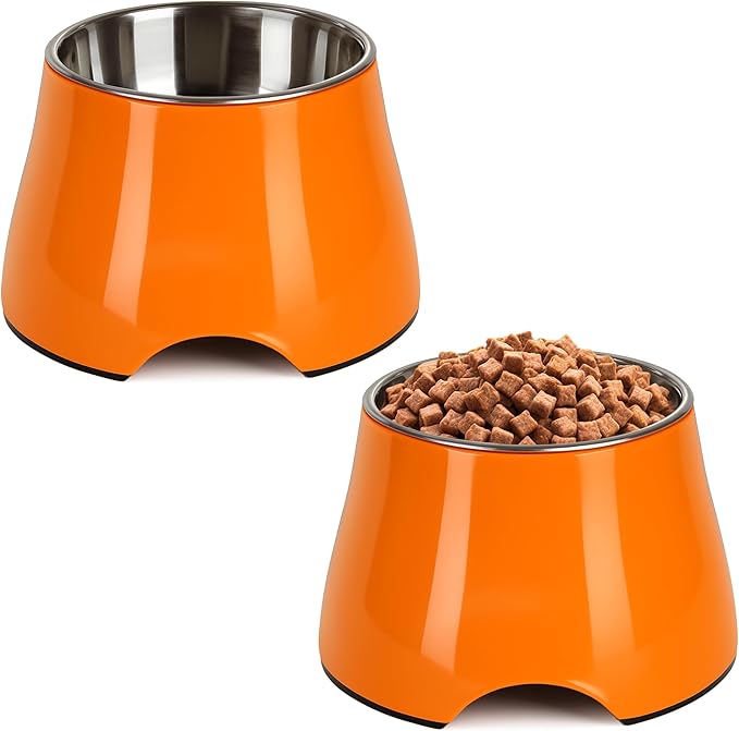 Raised Dog Bowls, Elevated Dog Bowls for Wearing Cone,Cocker Spaniel Long Ears,Neck Stress-Free,Non-Slip Stianless Steel Bowl for Medium/Small Size Dogs,2 Pack