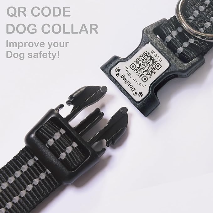 Reflective Dog Collar with Apple AirTag Holder & QR Code Pet ID Tag,Soft Nylon Adjustable Dog Tracker Collar with Safety Lock for Large Dogs(Black, L)