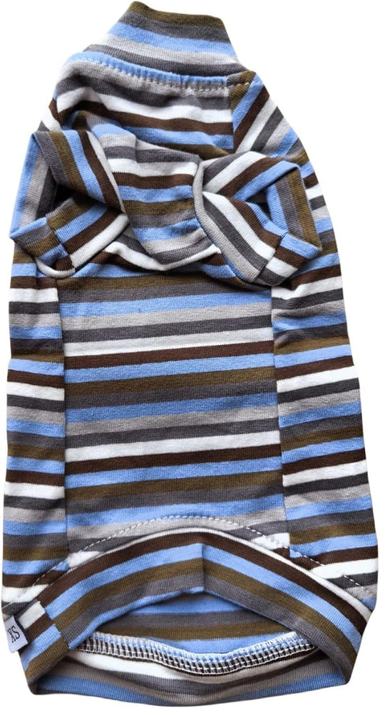 Vintage Stripes Sphynx Hairless Cats Shirt Cotton Cat Turtleneck Pet Clothes Kitten T-Shirts with Sleeves for Sphynx Cats (Storm, X-Small)