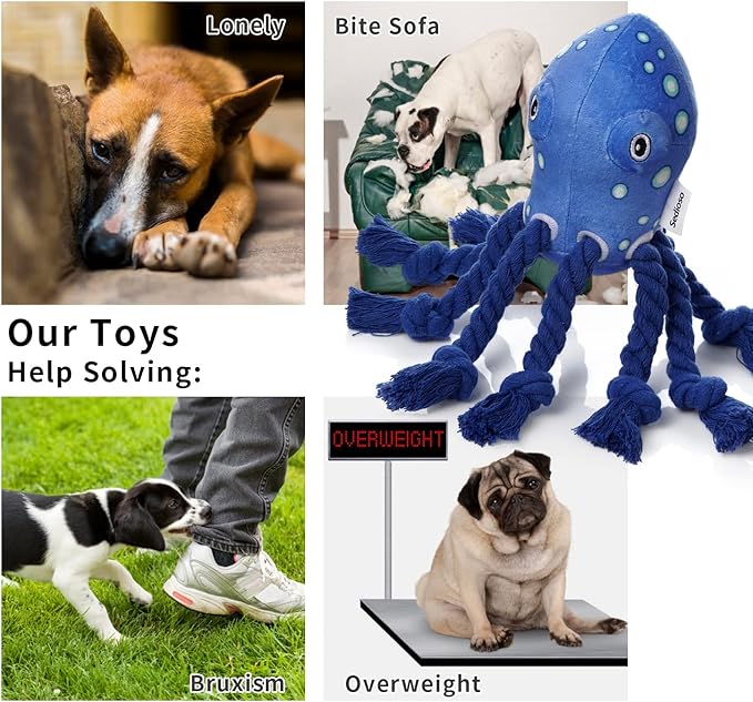 Dog Toys, Dog Plush Toy for Large Breed, Large Plush Dogs Stuffed Animal, Puppy Chew Toys for Puppy, Small, Middle, Big Dogs (Octopus)