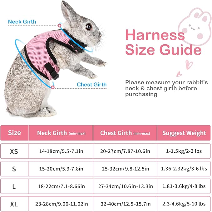 PETTOM Bunny Rabbit Harness with Stretchy Leash Cute Adjustable Buckle Breathable Mesh Vest for Kitten Small Pets Walking (Pink,XS)