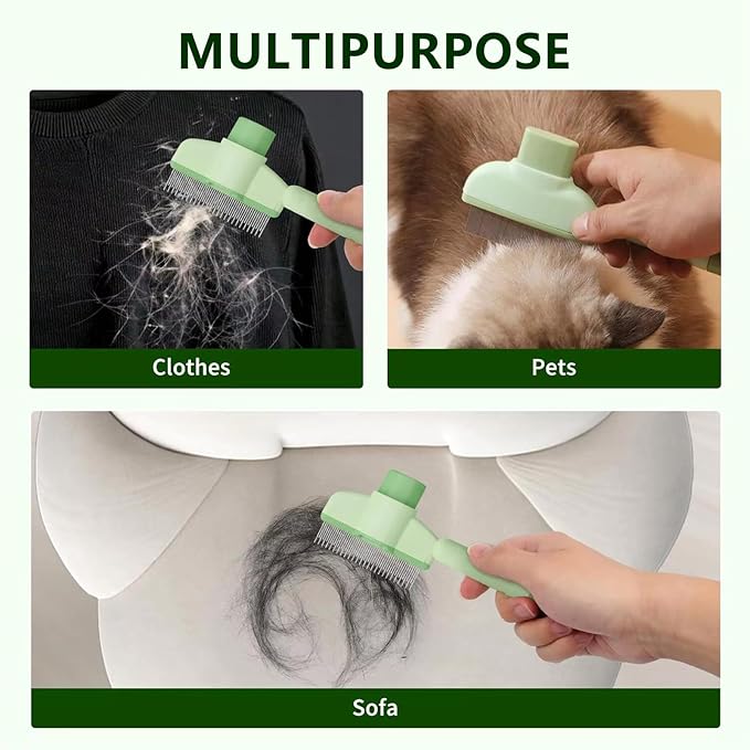 Self-Cleaning Cat & Dog Comb – 2-in-1 Pet Hair Removal with Stainless Steel Teeth, Easy Release Button, for Shedding, Detangling & Grooming
