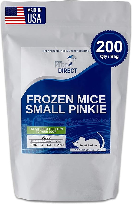 MiceDirect Frozen Mice Small Pinkie Feeders Snake Food for Corn Snakes Ball Pythons Lizards (.5-1 inch) (200 Count)