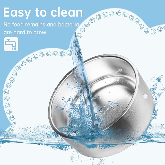 StarSpeed Stainless Steel Dog Bowl. Dog Water Bowls for Large Dogs with Rubber Bottom, Drop Resistant and Durable, Keeps Cold, Holds 8 Cups of Water, Fits Different Size Dog Bowls. (64oz, Stainless)