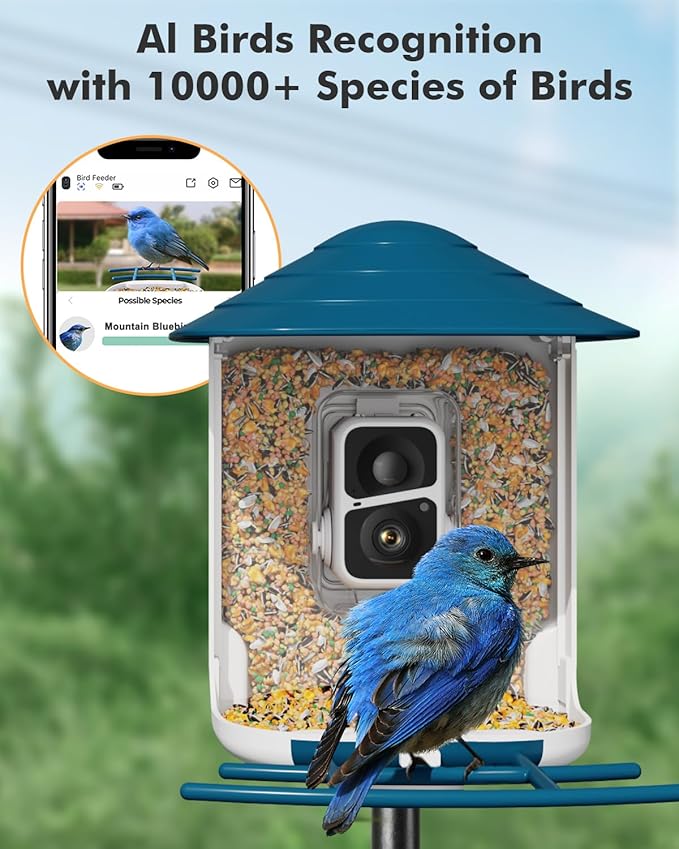 Dzees Smart Bird Feeder with Camera, Wildlife Feeder Camera Wireless Outdoor, AI Identify Bird Species, Auto Capture Videos, 2K HD with Solar Powered, Ideal Gift for Parents