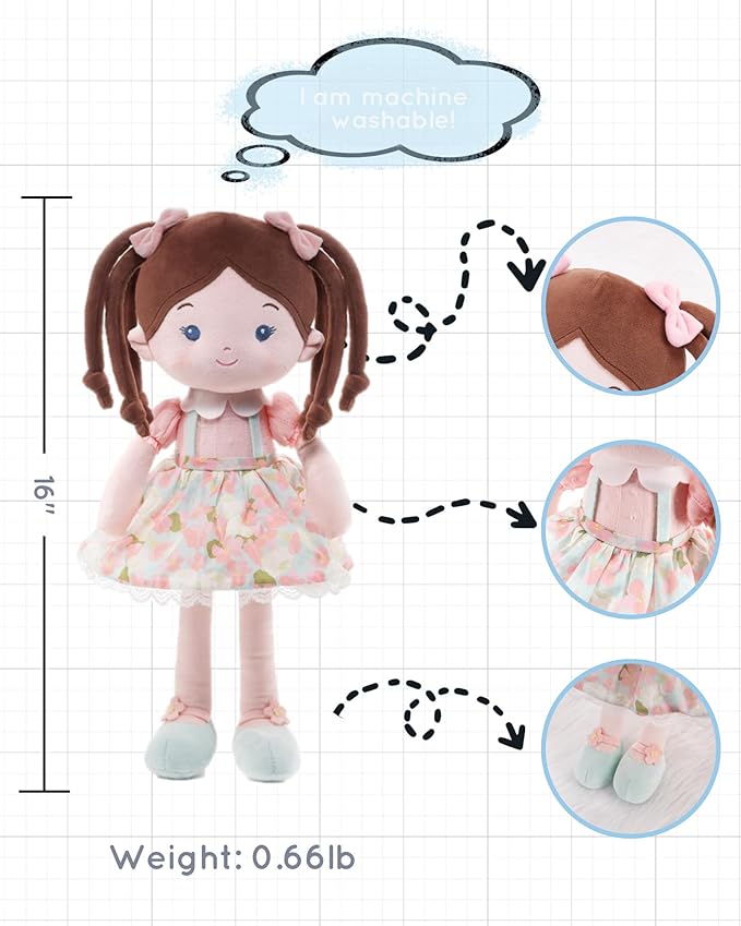 Soft Baby Doll Toys (16''), My First Baby Rag Doll for 1 Year-Old Girl Birthday Gift, Christmas Plush Toys Gift for Toddler Kids Infants- Meadow Girl
