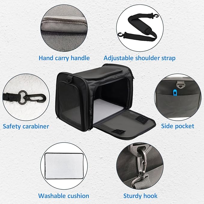 kathson Cat Carrier, Dog Carrier Pet Carriers Airline Approved Portable Collapsible Hand Bag Soft-Sided Dog Travel Carrier Bag for Puppy Kitten Small Dogs Up to 15 Lbs (Black)