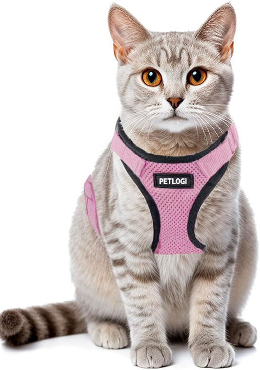 Cat Harness Escape Proof with Leash for Walking, Travel Vest Soft Chest Support, Adjustable Size, Escape Proof Soft Adjustable Vest Harnesses, Breathable, Kittens, Small Dogs (美/背縄/粉2/XS)