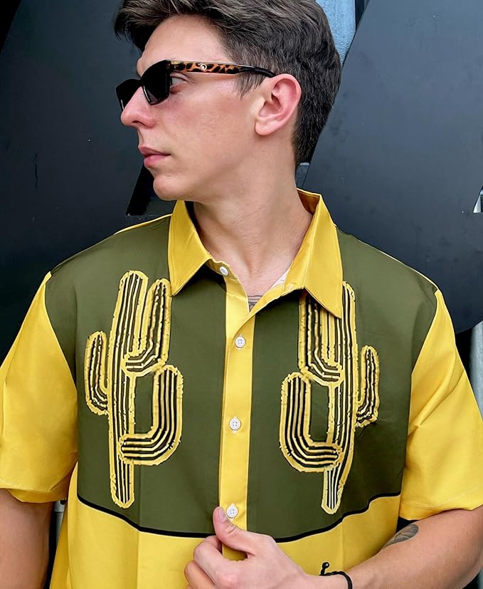 Men’s Hawaiian Shirt Western Cowboy Symmetrical Print Short Sleeve Button Down Casual Beach Holiday Summer Shirt