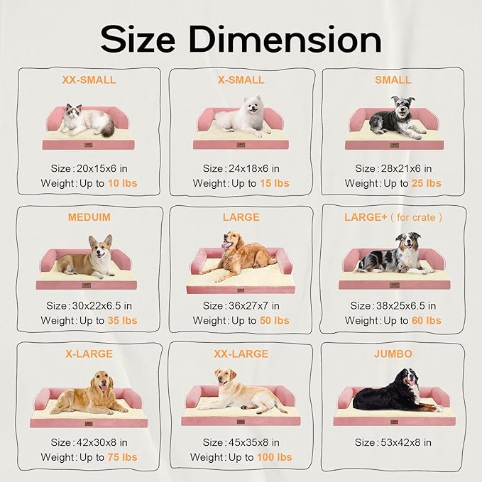 Small Dog Bed Waterproof Orthopedic Dog Beds for Medium Sized Dogs Comfy Pet Cat Bed with Sides, Washable Removable Cover