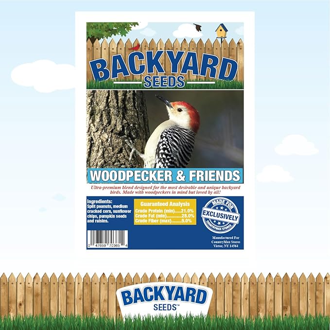 CountryMax Backyard Seeds Woodpecker No Waste Mix Shelled Peanuts Mixed Bird Seed with Sunflower Chips, Pumpkins, Raisins (20 Pounds)