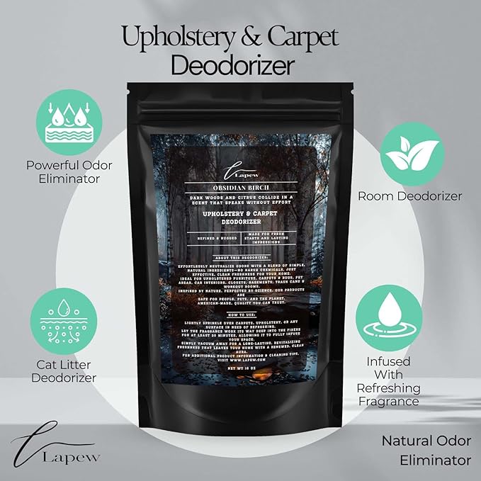 Obsidian Birch Carpet Freshener Powder: Powerful Odor Eliminator for Home, Upholstery Deodorizer, Carpet Deodorizer, Pet Urine - Birch & Black Pepper Fragrance