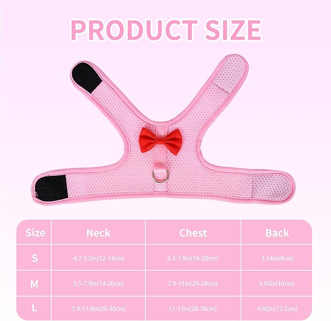 AIITLE Rabbit Harness and Leash Set with Cute Bow, Soft Breathable Mesh Vest Harness for Rabbits Kitten Ferret Puppy Small Pets Walking Supplies Pink L
