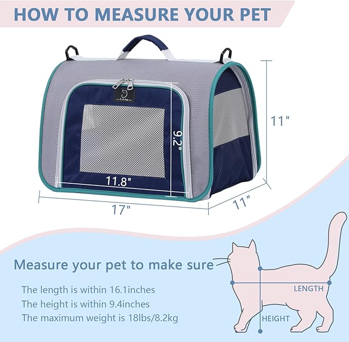 A4Pet Cat Carriers Dog Carrier Pet Carrier, TSA Airline Approved Small Dog Carrier for Cats Dogs Puppies (Up to 15lbs), Washable Soft-Sided Collapsible Travel Puppy Carrier