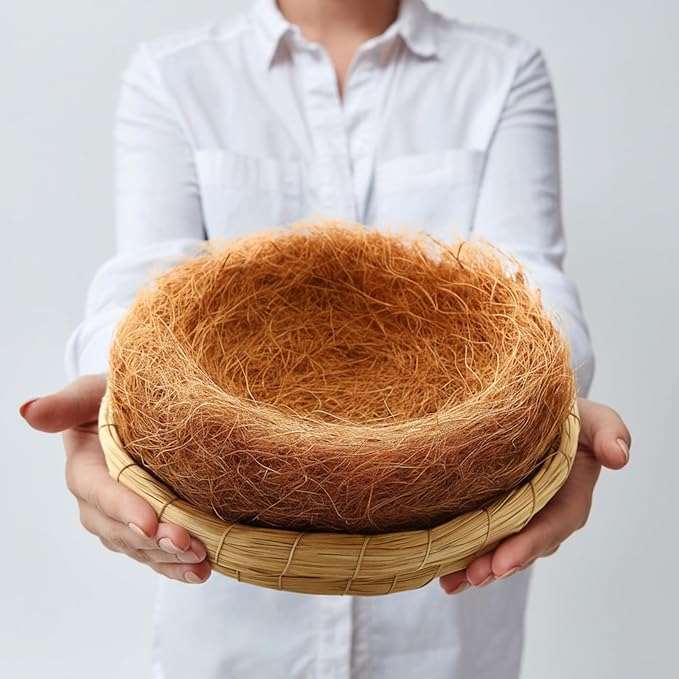 4 Set Bird Nest with Coconut Fiber Mats Set Hand-Woven Flat Base Pigeon Birdhouse Breeding Nest Small Animal Cage Accessories for Parrots Budgies Cockatiels Hamsters Gerbils and Pigs