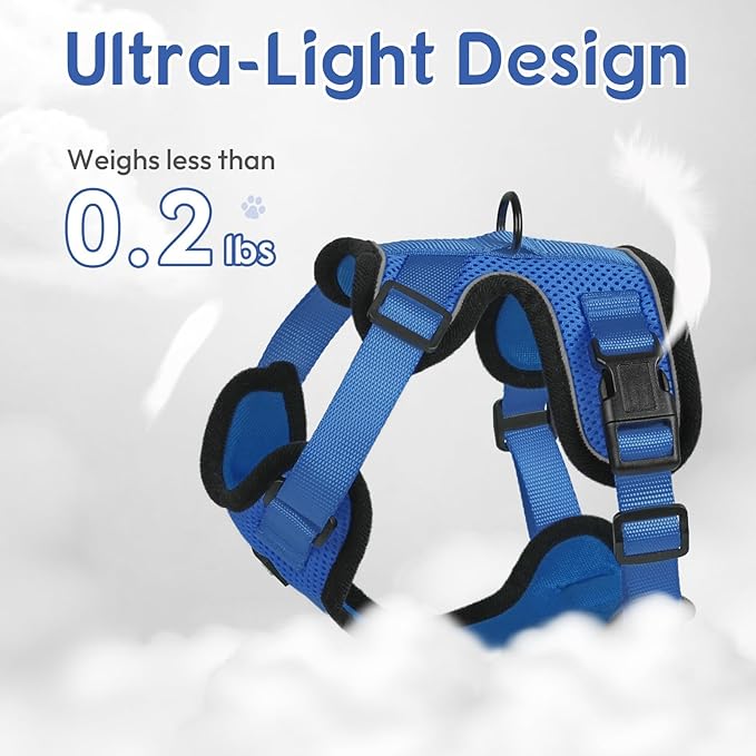 Dooradar Cat Harness and Leash Set, Escape Proof Safe Adjustable Kitten Vest Harnesses for Walking, Easy Control Soft Breathable Mesh Jacket with Reflective Strips for Cats, Blue, XXS