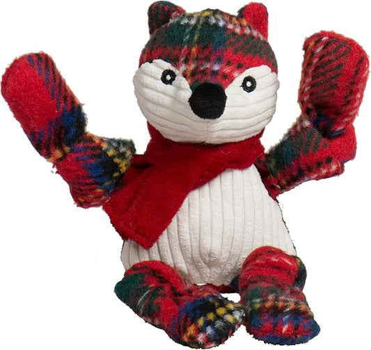 HuggleHounds Knottie Plush Dog Toy - Dog Stuffed Animal Toy for Small, Medium & Large Sized Dogs, Durable Plush to Keep Them Busy - Tartan Tidings Fox, Small