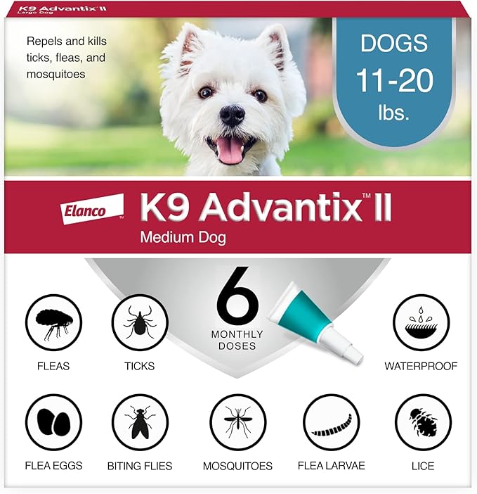 K9 Advantix II Medium Dog Vet-Recommended Flea, Tick & Mosquito Treatment & Prevention | Dogs 11-20 lbs. | 6-Mo Supply