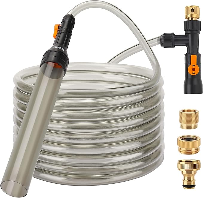 hygger Bucket-Free Aquarium Water Change Kit Metal Faucet Connector Fish Tank Vacuum Siphon Gravel Cleaner with Long Hose 33FT Drain & Fill