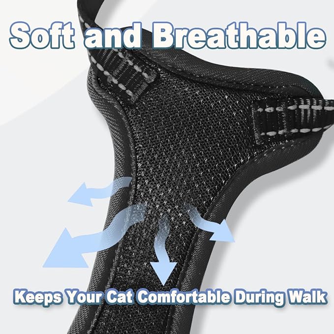 Cat Harness and Leash Set Escape Proof for Kitten Walking, Soft Adjustable Top Handle Vest Harnesses for Cats, Easy Control Breathable Reflective Small Medium Large, Black, XXS