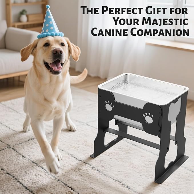 2.4 Gallon Elevated Large Dog Water Bowl with Full Metal Stand, 14.2" Raised Stainless Steel Bowl for Large Breed, Dog Feeding Station for Relief Joint Pressure, Easy to Clean, Indoor & Outdoor Uses
