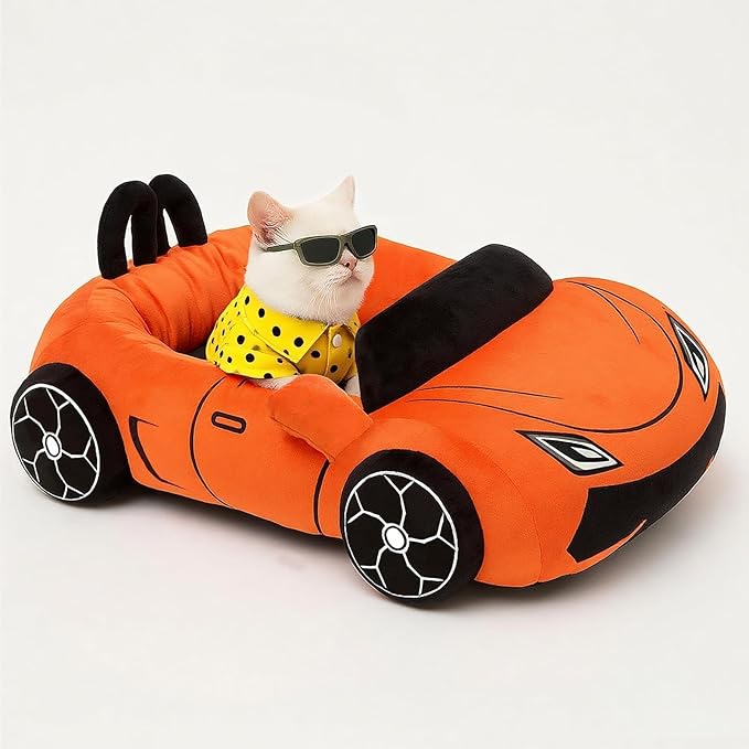 Cute Cat Beds Kitten Beds, Soft Small Dog Beds, Washable Pet Beds for Puppy and Kitty, Funny Supercar Cat Toys, 24 Inch