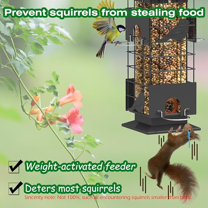 Squirrel Proof Bird Feeders Outdoor Hanging Metal Feeder, 4 Ports for Wild Birds | Weather-Resistant, 2.5 LB Capacity, Ideal for Family Yards & Gardens