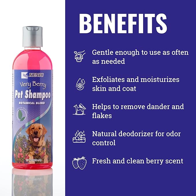 Kenic Very Berry Botanical Blend Dog Shampoo, Natural Moisturizer & Exfoliate for A Deep Restorative Clean, Made in USA, Soap & Paraben Free