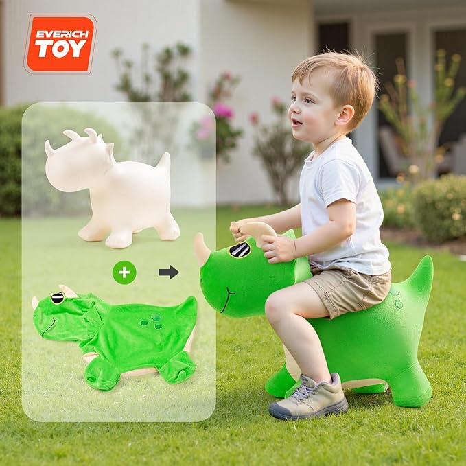 EVERICH TOY Bouncy Horse Dinosaur Toys, Inflatable Bouncing Animal Hopping Toys, Outdoor Indoor Ride on Bouncer, Boys Girls Birthday Gift for 18 Month 2 3 4 5 6 Year Old Kid- Plush Dinosaur Toy