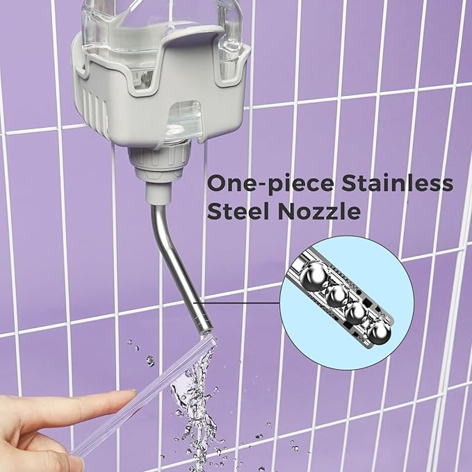 Vannon Small Animal Water Dispenser for Cage, 25oz Auto Feeding Crate Water Bottle for Rabbit, Chinchilla, Ferret, Guinea Pig, Squirrel, Hedgehog, Pet Nozzle Diameter: 10mm, BPA Free, Grey