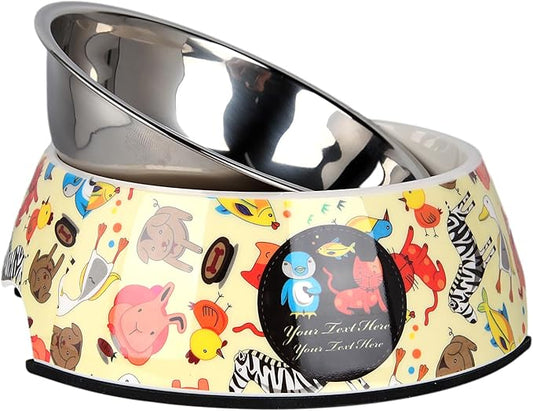 Pet Cats Dogs 2 in 1 Food Water Bowls - Non Slip Skid Proof Heavy Duty Pet Cats Dog Food Water Bowls for Feeding Drinking Small Medium Large Dogs Cats Puppies -Cartoon Animal World-M