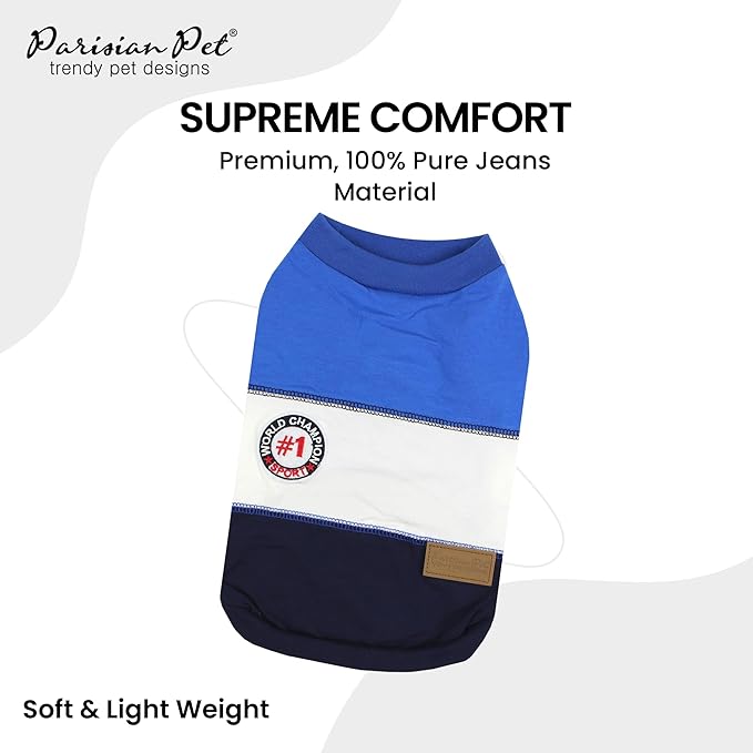 Parisian Pet Embroidered 'Worlds Champion' Dog Shirt - Lightweight Sleeveless Color Block Tee - Machine Washable for Small Dogs - XS