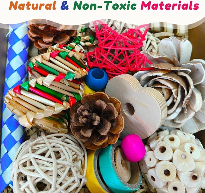 Bird Toys Parrot Toys Natural Bird Foraging Box Foot for Parakeets,Cockatiels,Conures,Love Birds,and Other Small to Medium Birds (Medium)