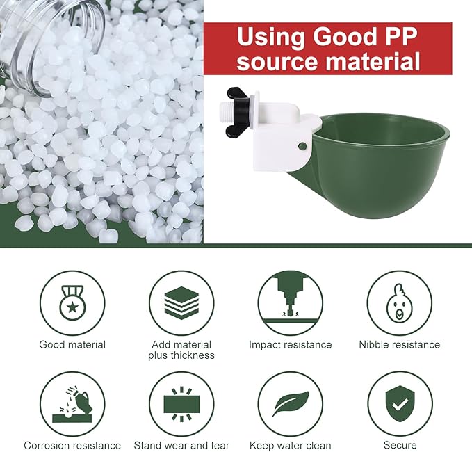 Chicken Waterer Cups (8 Pack/Green) - DIY Automatic Large Chicken Water Feeder for Ducks,Chicks, Turkeys, Quail, Bunny, Bird and Other Various Poultry Dispenser with Matching Drill