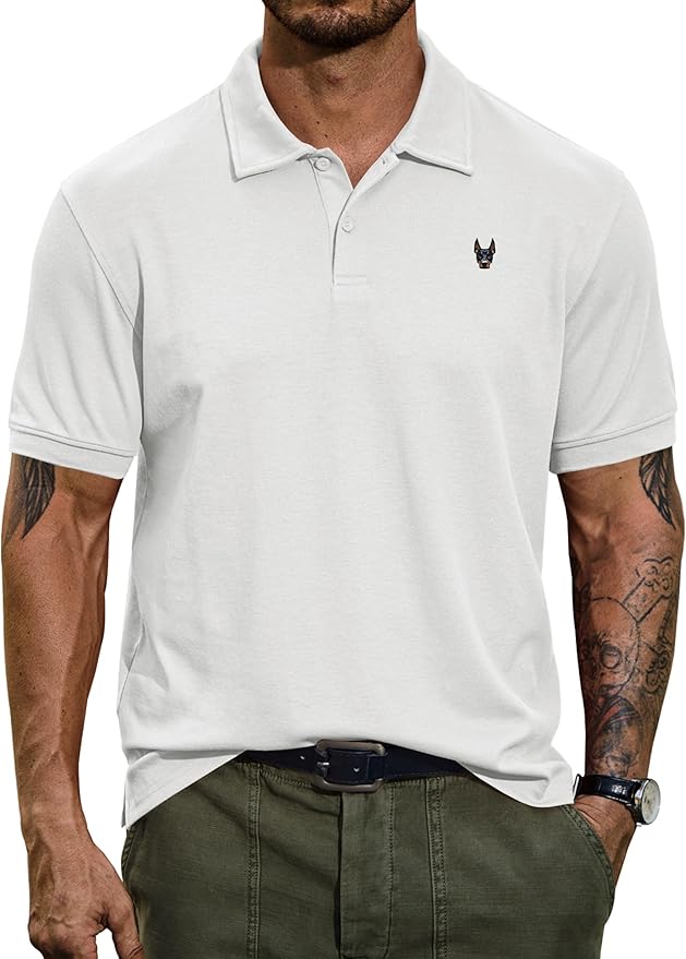 Men Embroidered Doberman Polo Casual Short Sleeve Plain Collar Shirt (S-XXL)