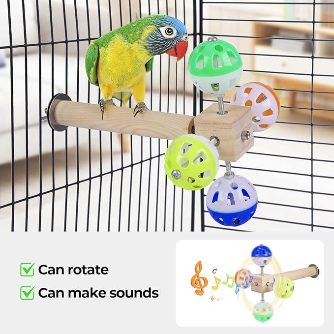 Bird Stand Perch Toy with Rotating Balls, Bird Toys for Parakeets, Ideal for Parakeets, Cockatiels & Lovebirds (NOT for Too Small BIRDCAGES - Avoid Unwanted Returns) 2PCS
