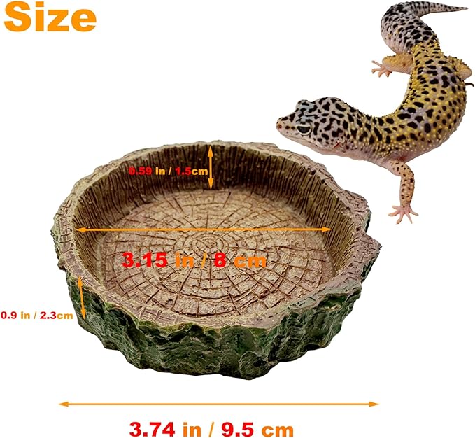 2 Pack Small Reptile Food Bowls, Reptile Feeding Terrarium Bowls for Bearded Dragon Lizard Frog Gecko Tortoise Hermit Crab Snail (Brown B)