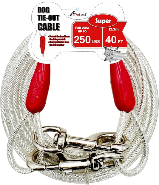 Petest 40ft Reflective Tie-Out Cable for Super Dogs Up to 250 Pounds